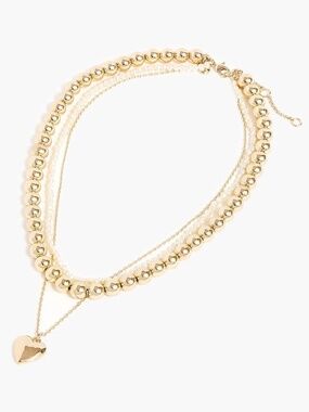 J Crew Factory Triple Strand Heart Pendant Faux Pearl Beaded Necklace NWT!  NEW!
